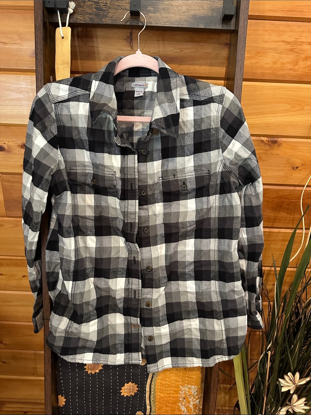 Carhartt Black and White Plaid Button-Up Shirt